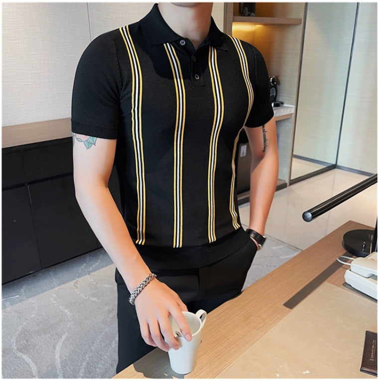 Men's Summer Knitted Cool Slim Fit Lapel Half Sleeve T-shirt