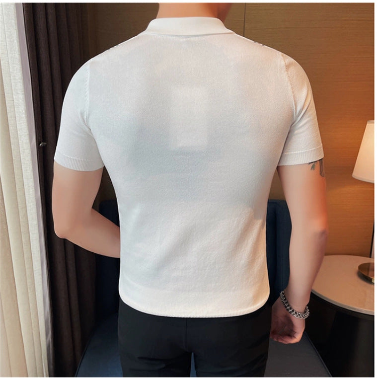 Men's Summer Knitted Cool Slim Fit Lapel Half Sleeve T-shirt