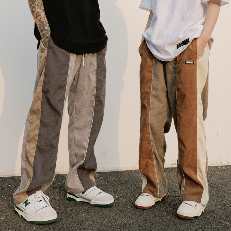 Retro Colorblock Straight Sports Trousers