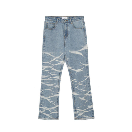 High Street Hip Hop Crinkled Lightning Ripped Whisker Jeans