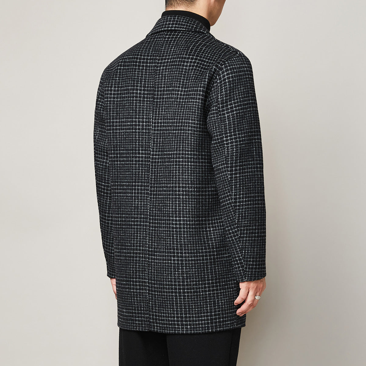 Men's Check Woolen Coat Thick Handmade Double-Sided Woolen Coat