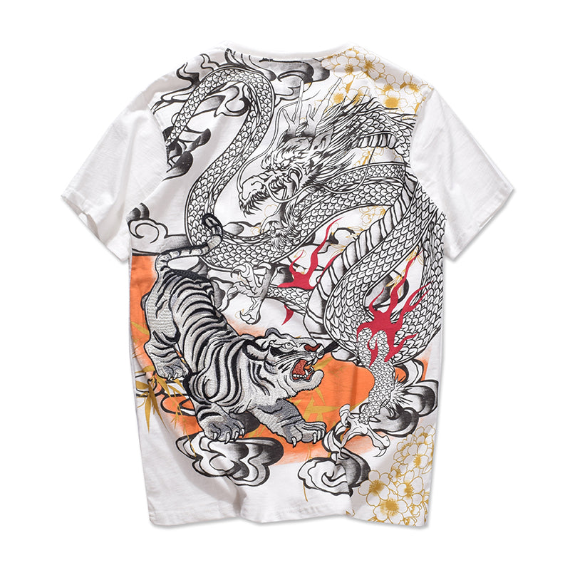 Dragon tiger embroidery short sleeve