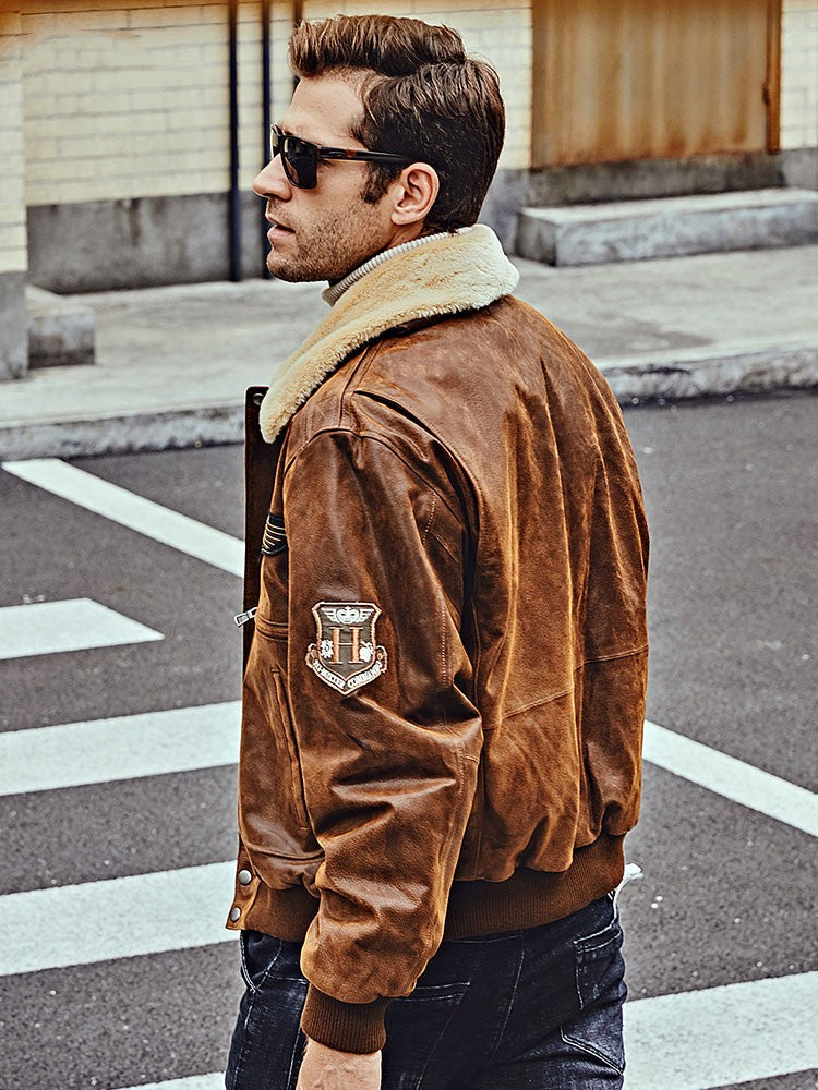 Men's Fur Collar With Cotton Leather Jacket