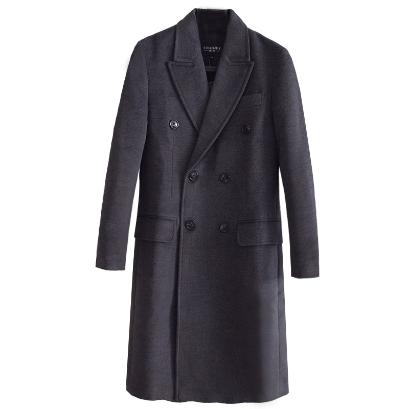 Double Breasted Long Sleeve Long Cashmere Coat Large Size