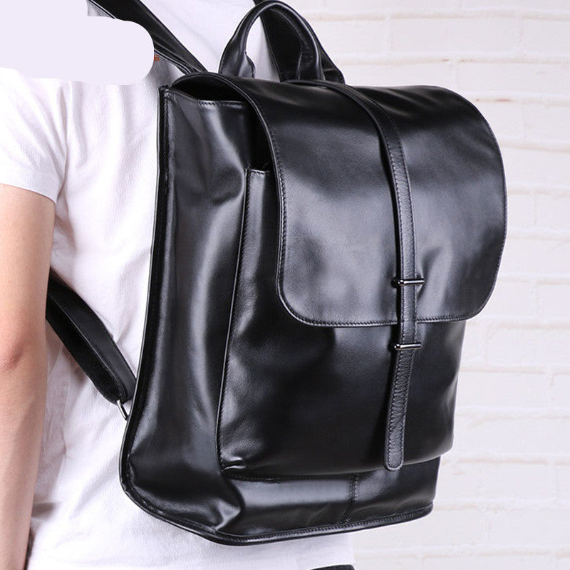 Black oil wax leather backpack