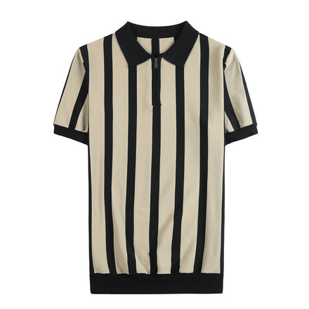 Striped Sweater Casual Fashion British Stretch Lapel T-shirt