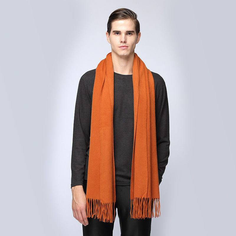 Men's cashmere scarf virgin woollen popular wild solid color warm thick scarf monochrome shawl