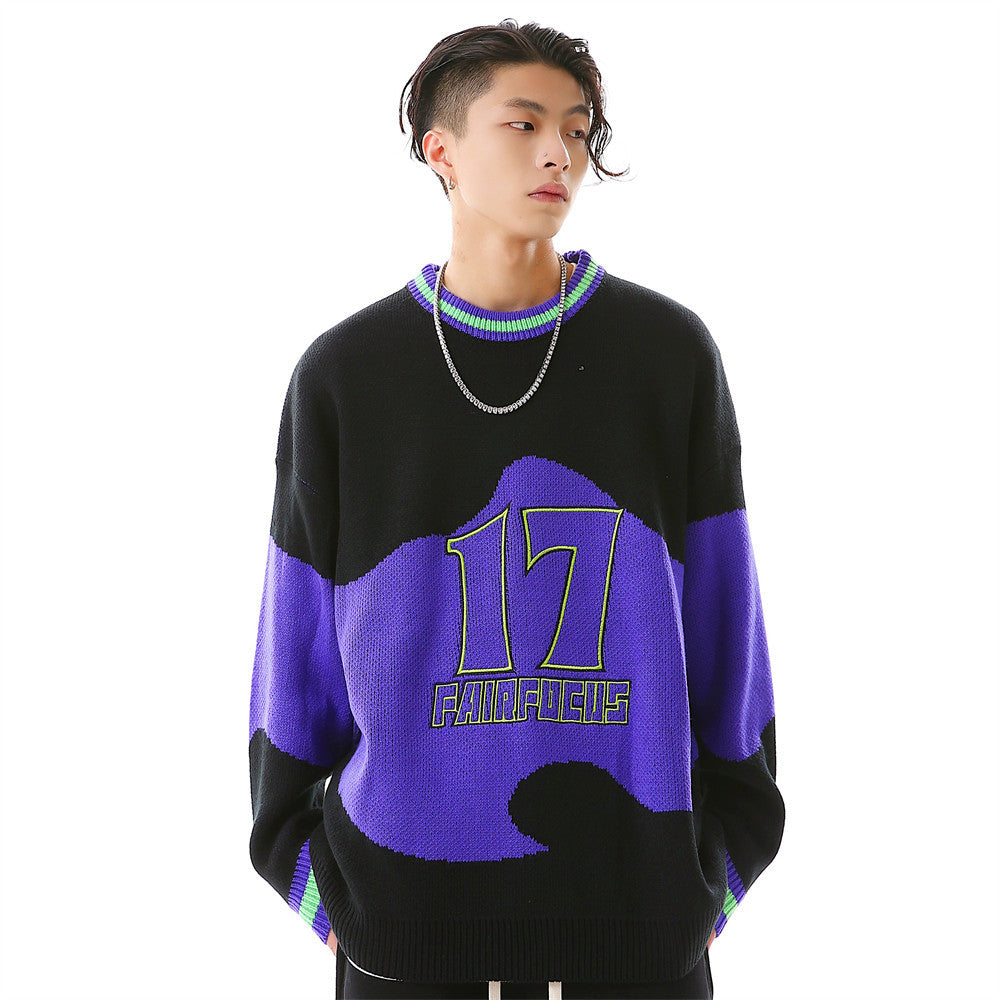 Men's Colorblock Letter Crew Neck Sweater