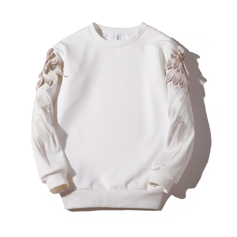 Round Neck Long-sleeved Three-dimensional Feather Sweater With Arm Wings