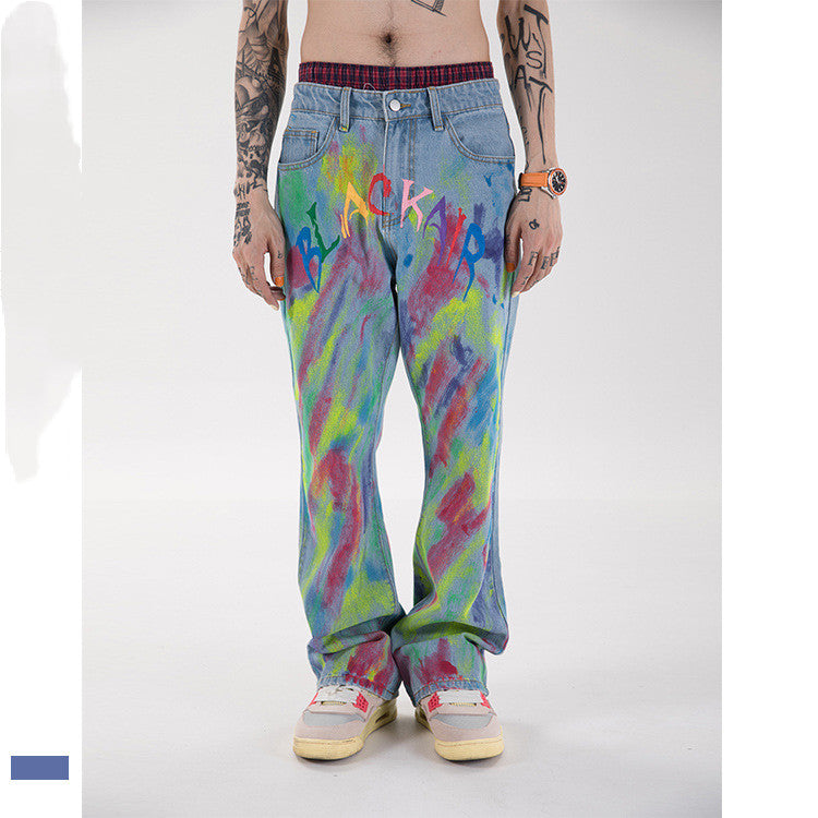 American Hip hop Trendy Brand Color Graffiti Jeans For Men And Women