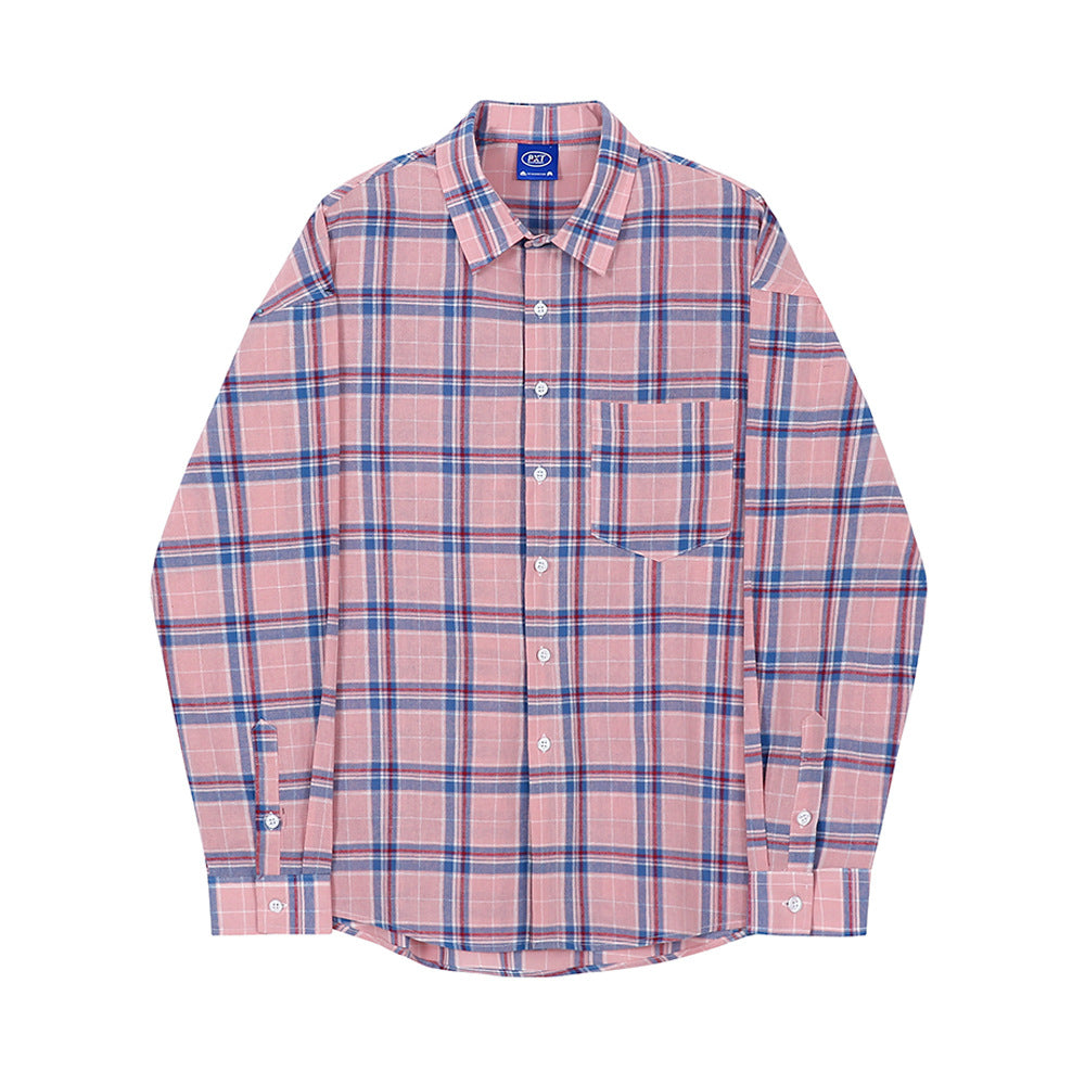 Retro Plaid Shirt Pink Small  BF Style Couple Shirt