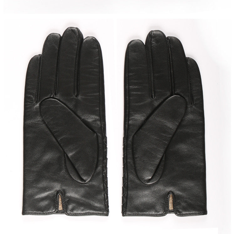 Leather Gloves Winter Men'S Goatskin Hand-Woven Gloves Plus Velvet Thickened Warm And Cold Driving Gift Gloves