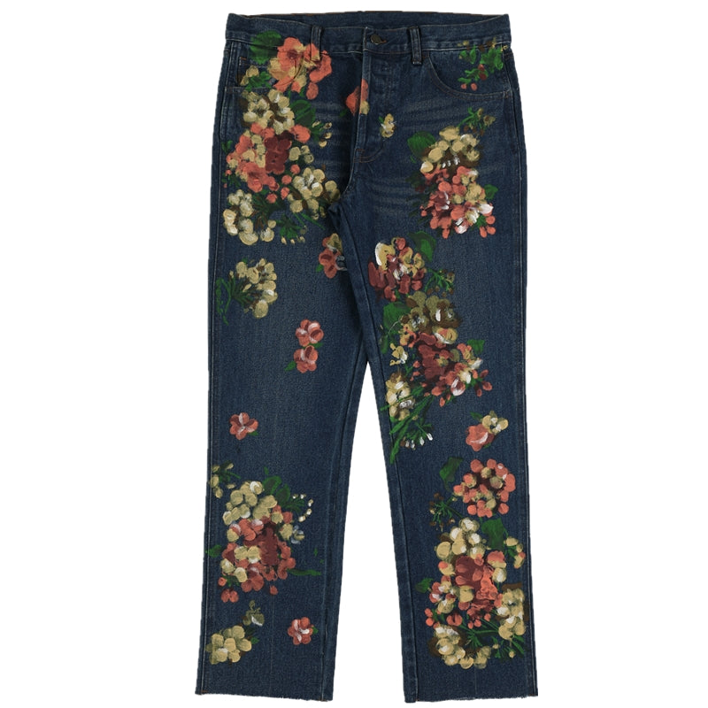 Tide Brand Hand-Painted Graffiti Floral Jeans