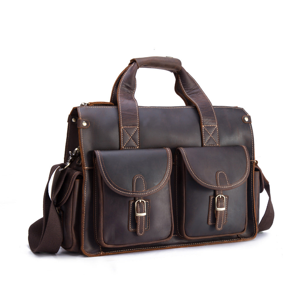 Leather men's retro portable briefcase