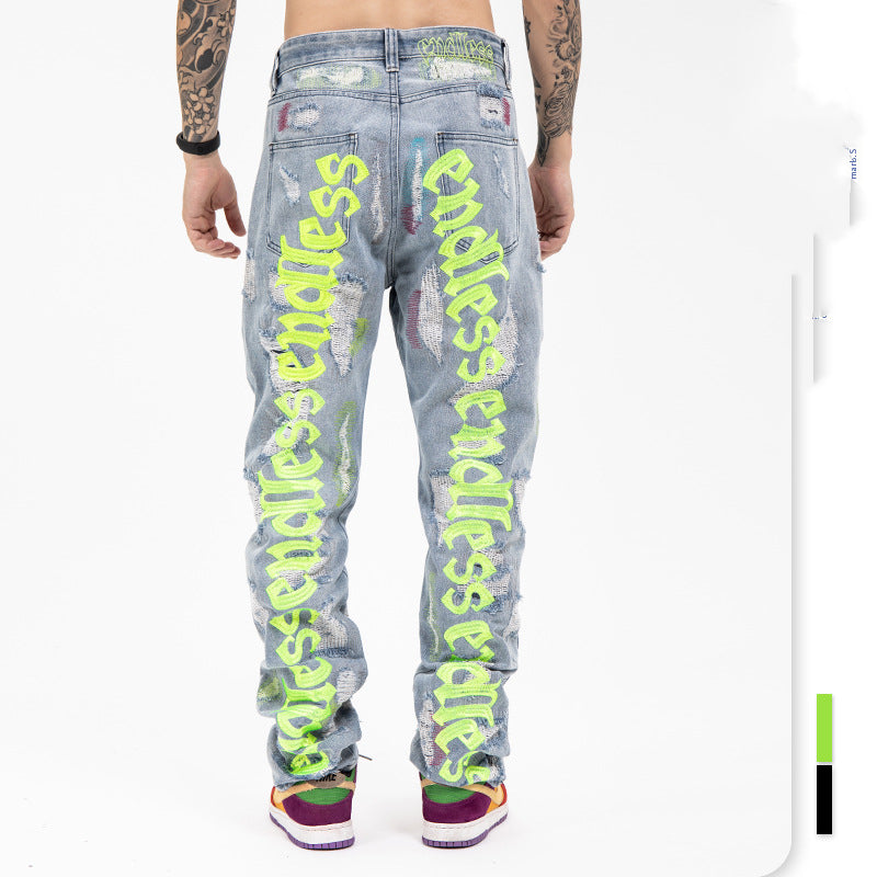 Ripped Retro Jeans Trousers For Men And Women