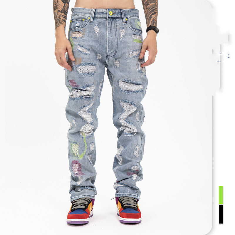 Ripped Retro Jeans Trousers For Men And Women