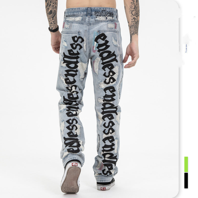 Ripped Retro Jeans Trousers For Men And Women