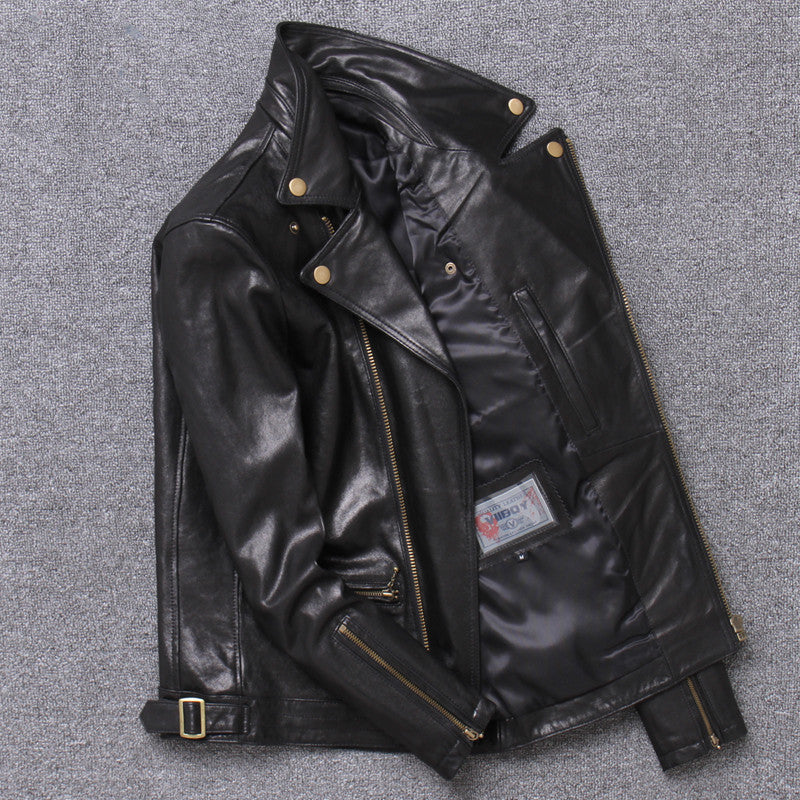 Lightweight Leather Leather Sheepskin Motorcycle Jacket Single Coat