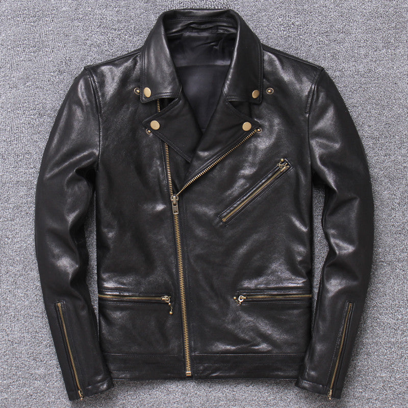 Lightweight Leather Leather Sheepskin Motorcycle Jacket Single Coat