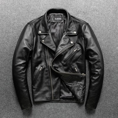 Top Layer Leather Motorcycle Suit Pure Leather Riding Suit Lapel Slim