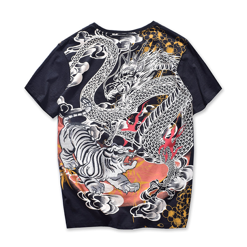 Dragon tiger embroidery short sleeve