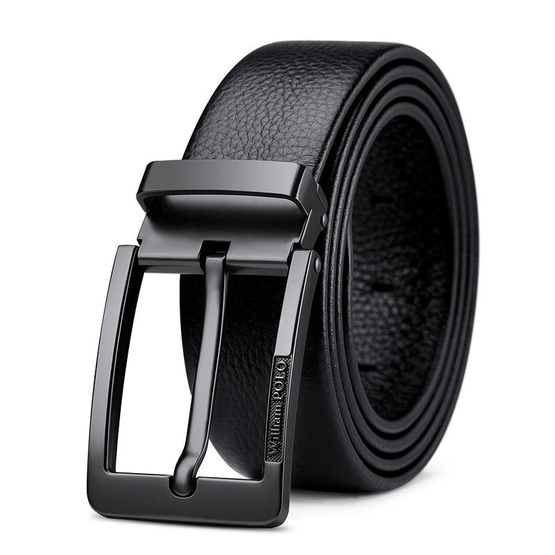 Cowhide business fashion belt embossed pin buckle belt