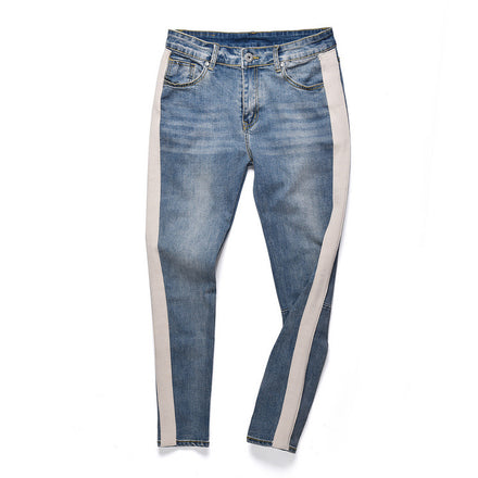 White bar solid color washed jeans single bar cloth jeans