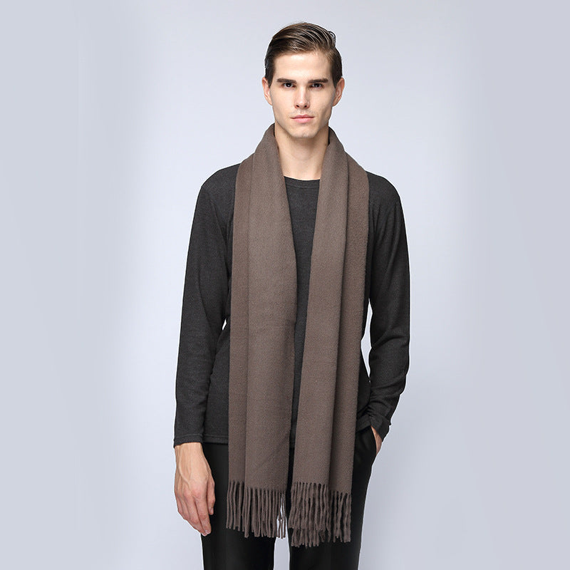 Men's cashmere scarf virgin woollen popular wild solid color warm thick scarf monochrome shawl