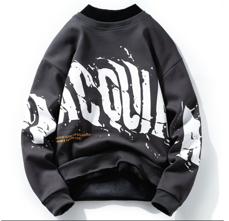 Half High Collar Plus Velvet Thick Hoodless Sweater Warm Printing Jacket