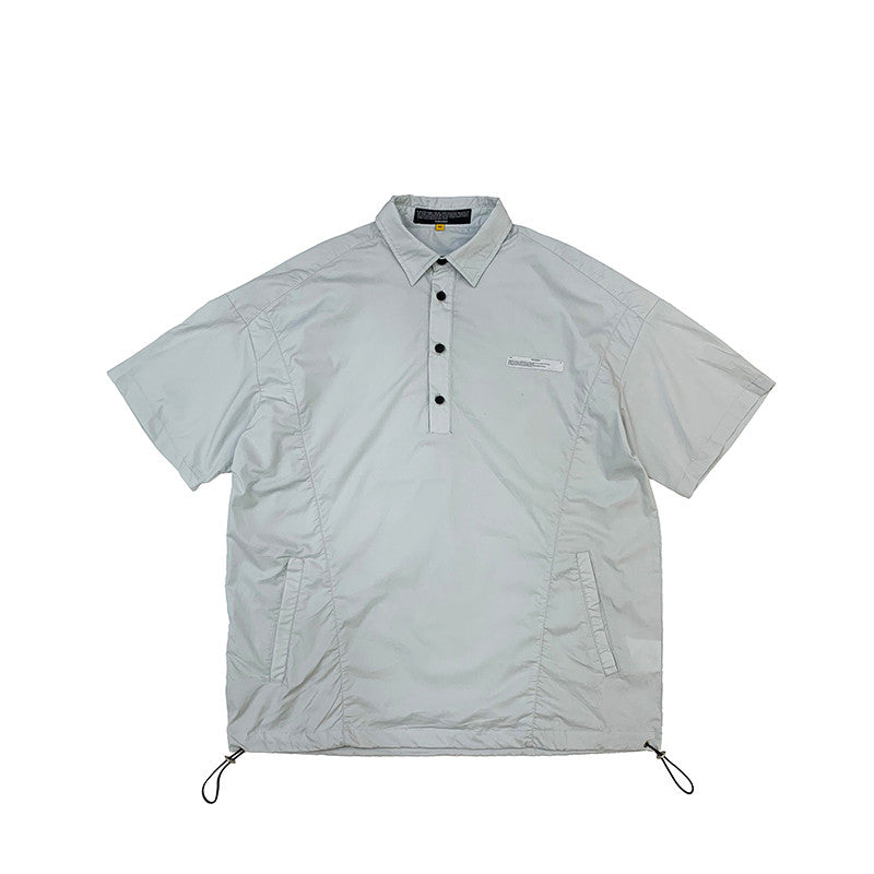 Retro drawstring reflective cursor short sleeve