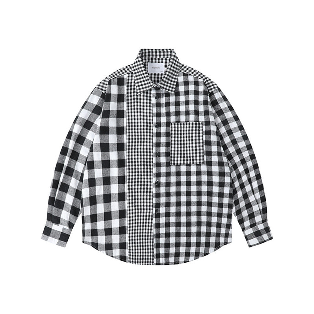 Men's All Over Plaid Lapel Collar Long Sleeve Shirt