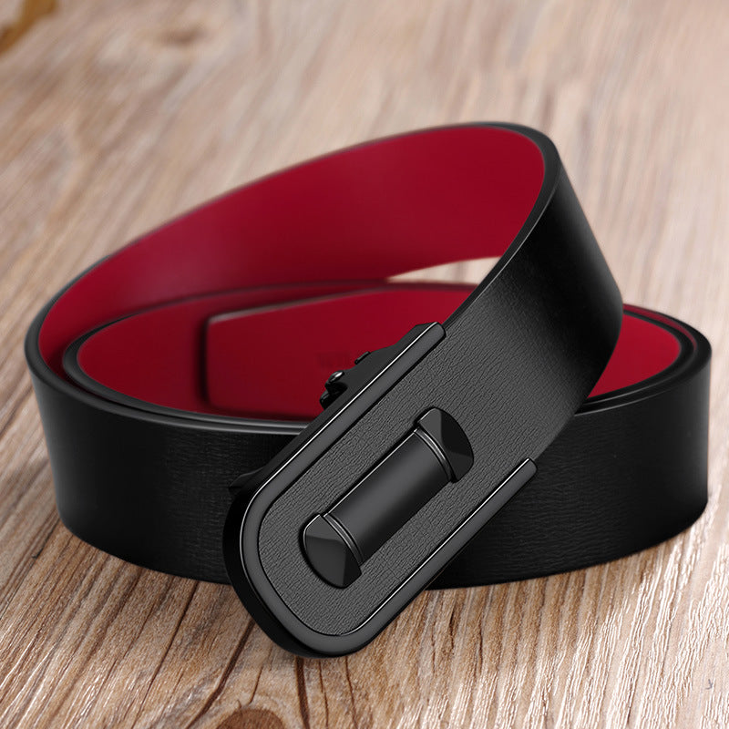 Men's leather belt with smooth buckle