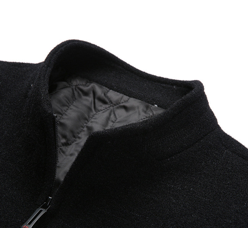 Woollen Middle Aged Thickened Stand Collar Woollen Coat