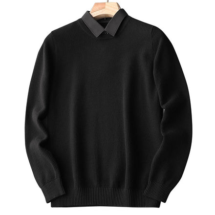 Fake Two-Piece Shirt Collar Knitted Sweater For Men