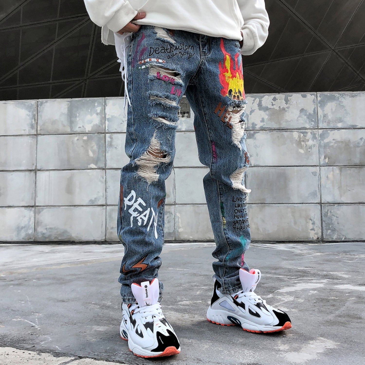 Graffiti ripped jeans