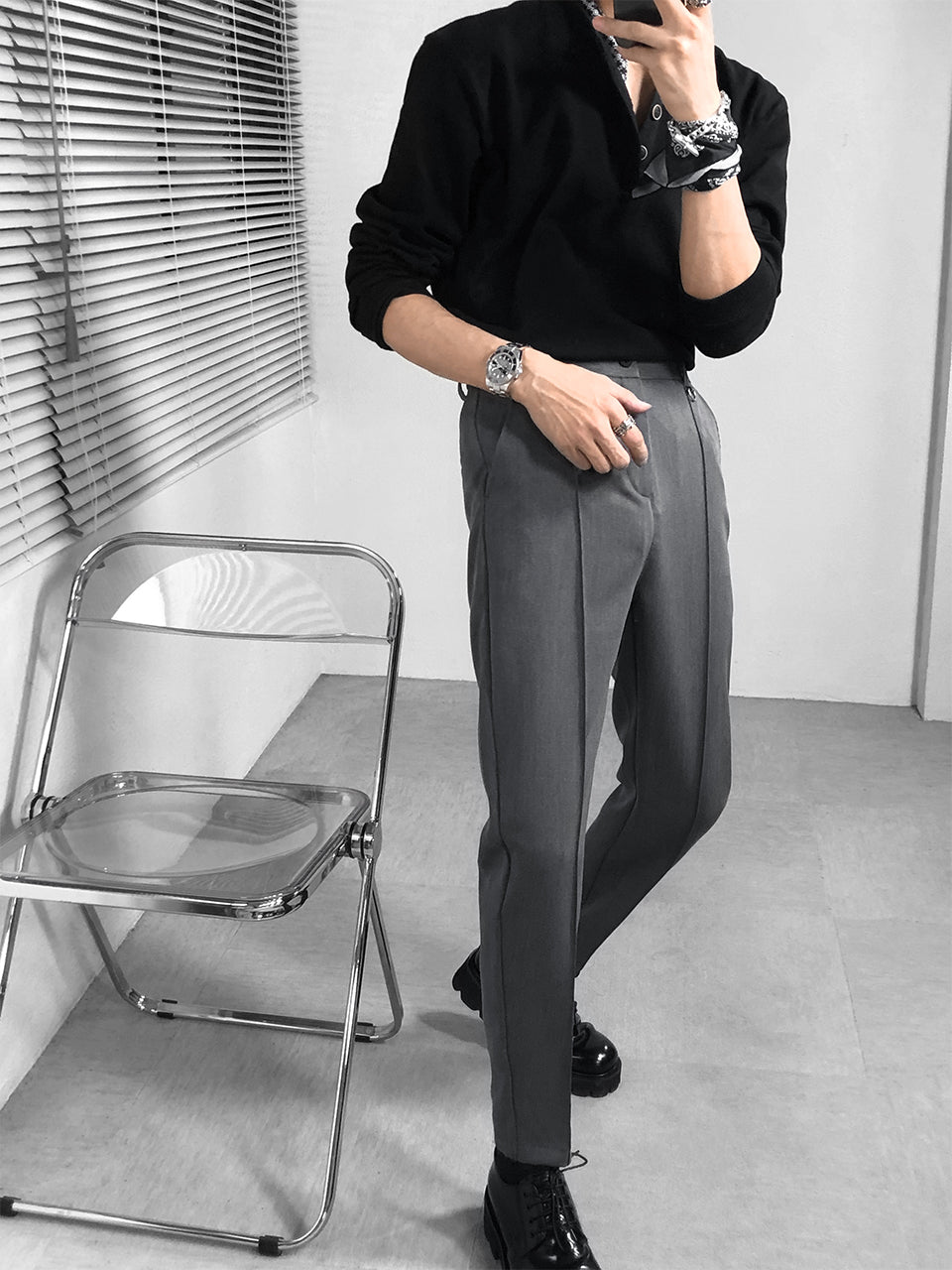 Men's Straight Small Trousers With Ring Drape Small Feet Slim Drape Ins