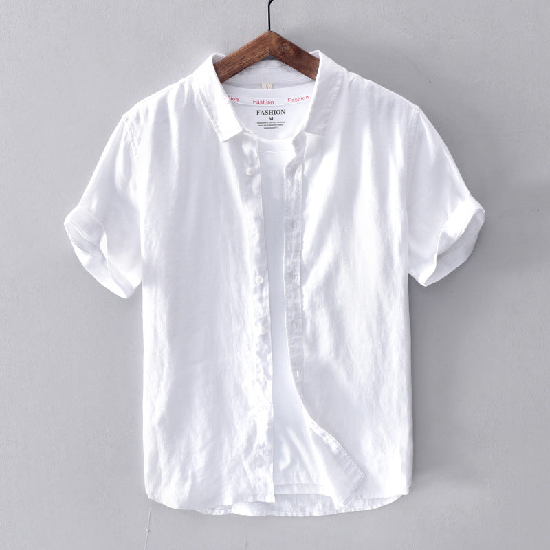 Men's Casual Cotton And Linen Short Sleeve Shirt