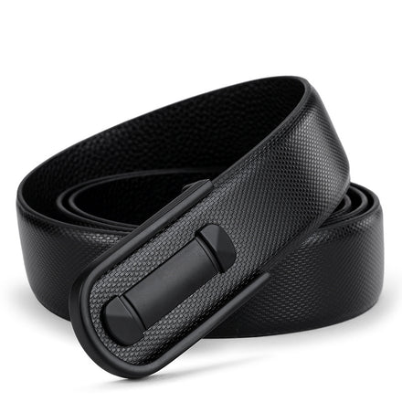 Men's leather belt with smooth buckle