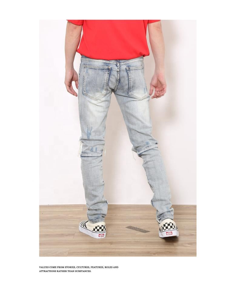 Shredded denim pants