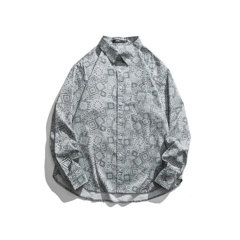 Men's Autumn Cashew Printed Shirt Men's Printed Shirt Thin Coat