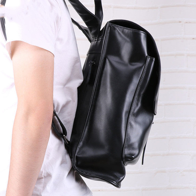 Black oil wax leather backpack