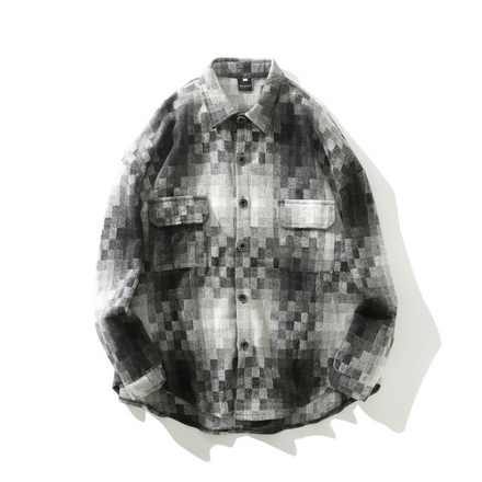 Black and White Grey Plaid Long Sleeve Shirt