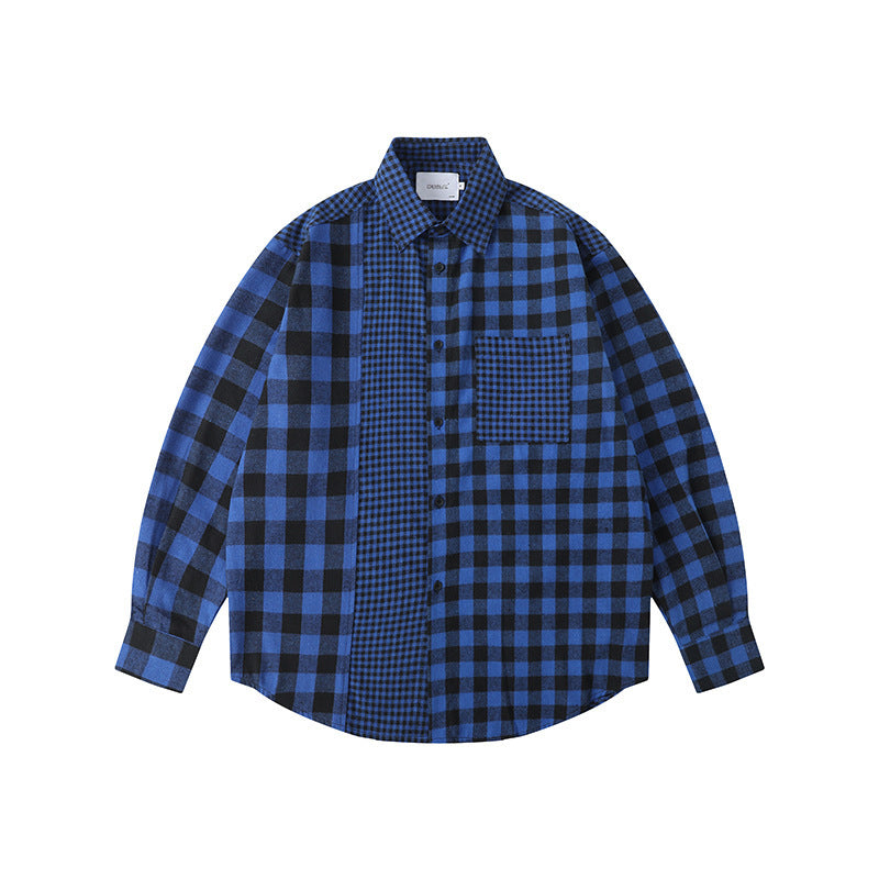 Men's All Over Plaid Lapel Collar Long Sleeve Shirt