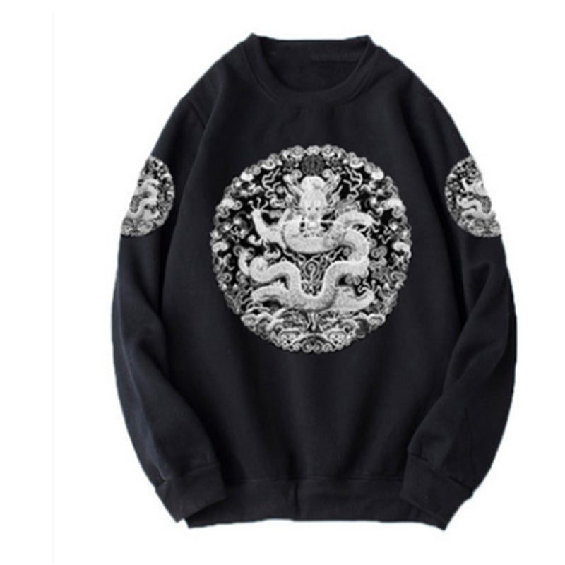 Men's Embroidered Long-sleeved Plus Velvet Slim Sweatshirt