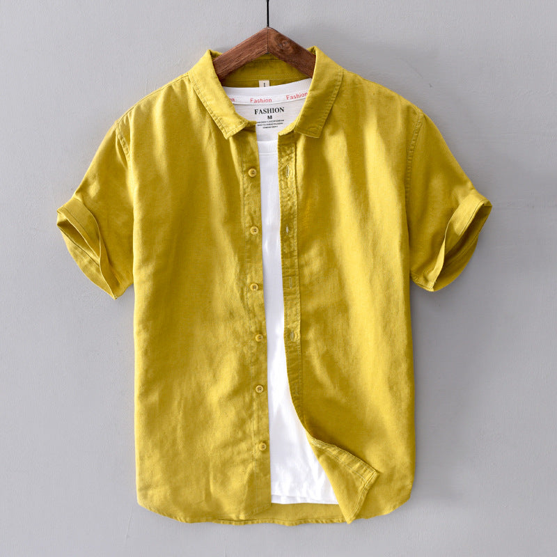 Men's Casual Cotton And Linen Short Sleeve Shirt