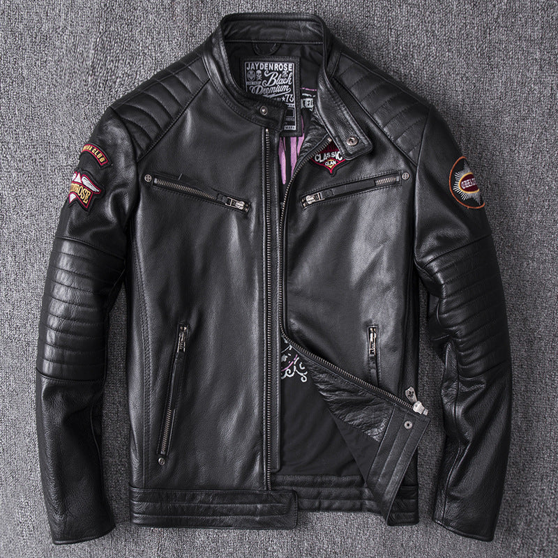 Embroidered Men's Motorcycle Leather Jacket