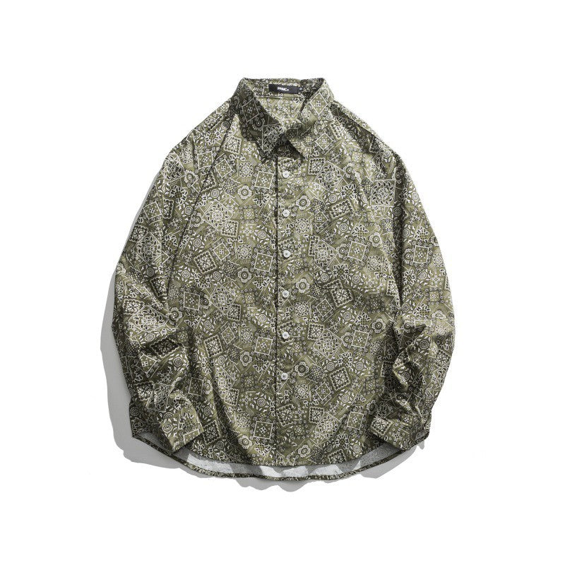 Men's Autumn Cashew Printed Shirt Men's Printed Shirt Thin Coat