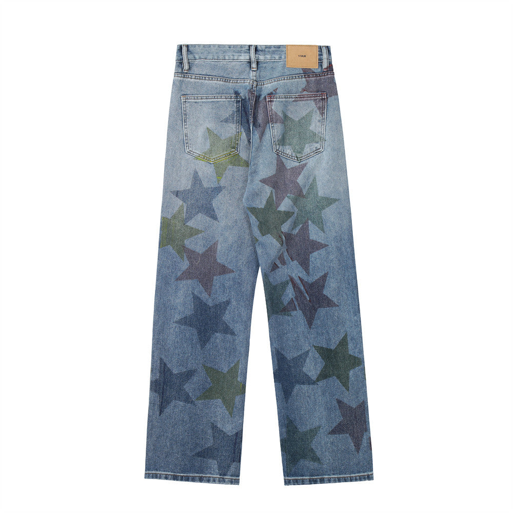 Pentagram Full Print Straight Leg Jeans