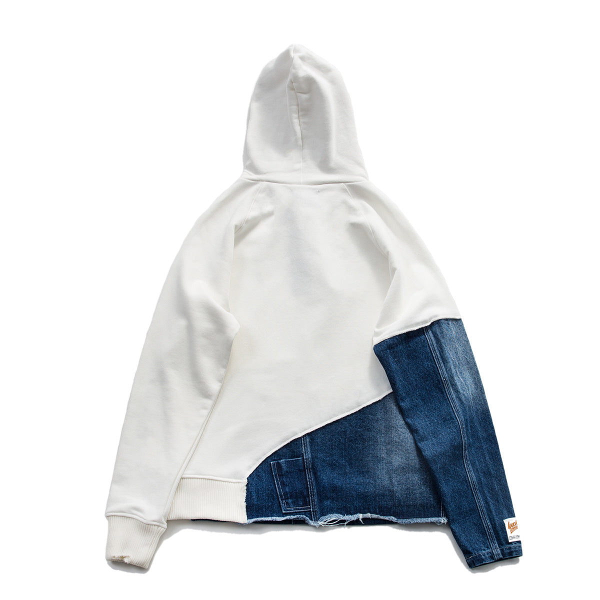 Mid-washed Denim Stitching Hooded Sweater Men's Casual Top