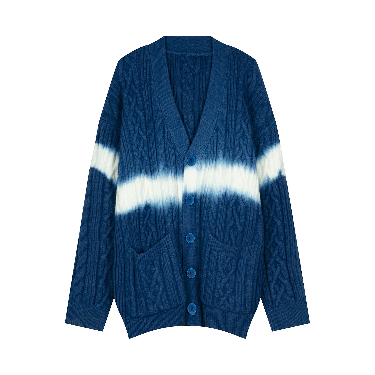 Loose And Lazy Style V-neck Thickening Tie-dyed Knitted Cardigan For Men